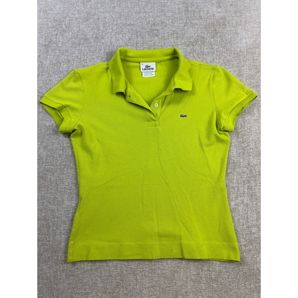 Lacoste Womens Lime Green Short Sleeve Pique Polo Shirt Size 38 Fits Like XS